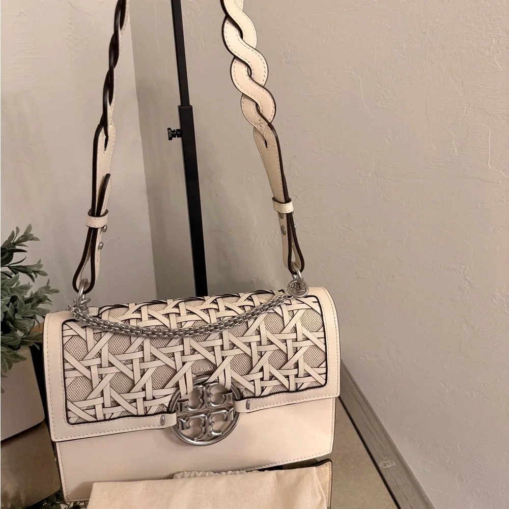 Tory Burch Miller Basketweave Flap Shoulder Bag.